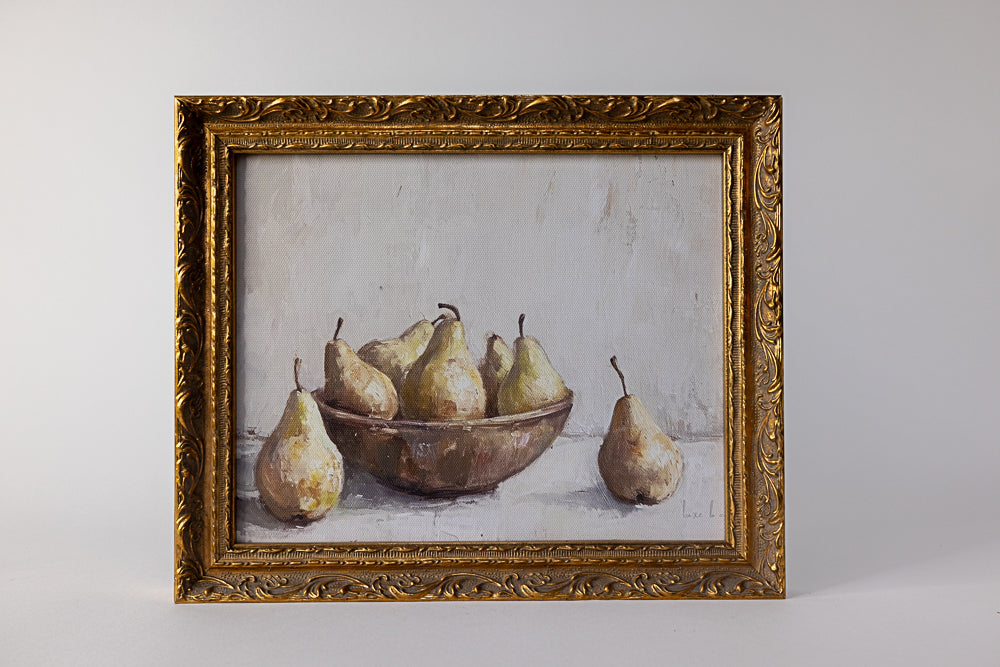 Luxe B C0. Watercolor Pears | French Brass Gold Mould Framed Art: 8 x 10