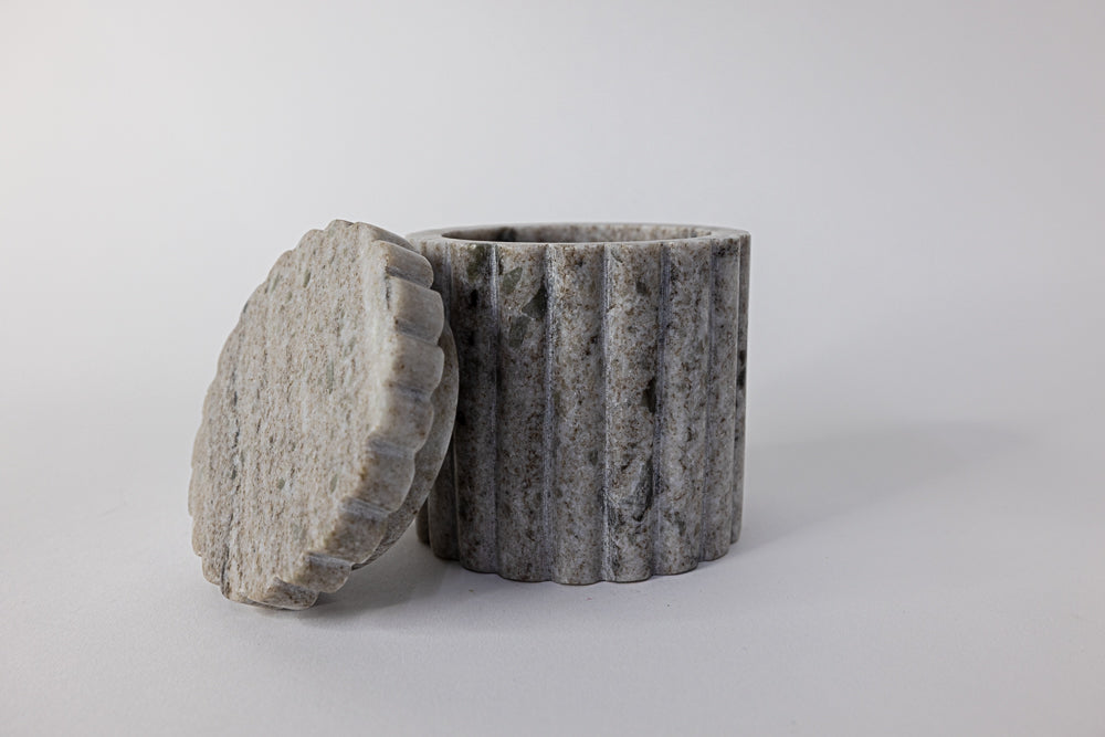 Luxe B Co - Beige Marble Fluted Jar