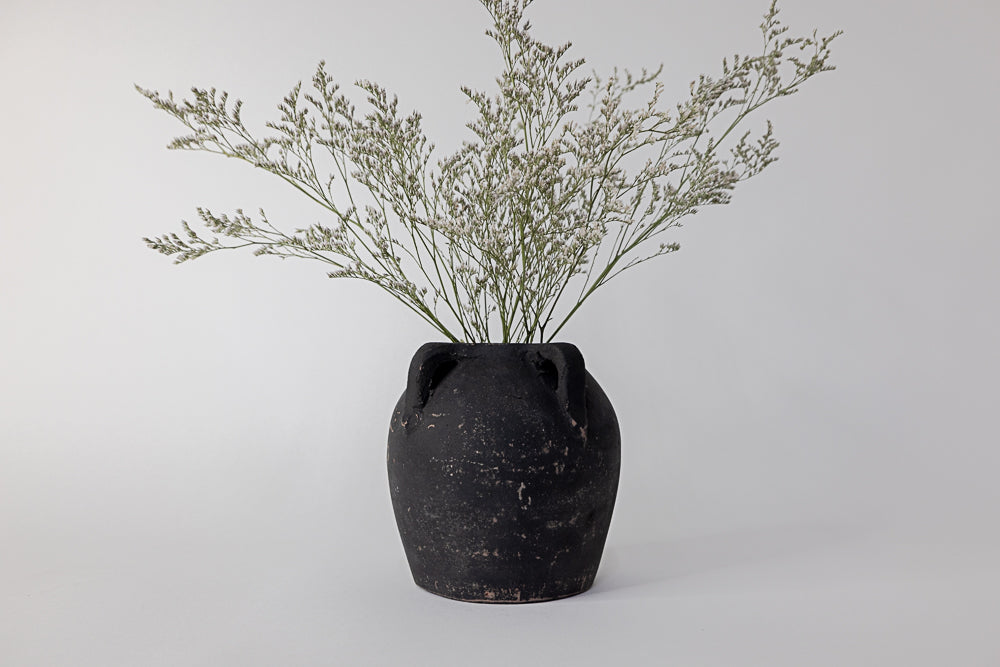 Luxe B Co - Noir Black Wash Vase With Handles Small