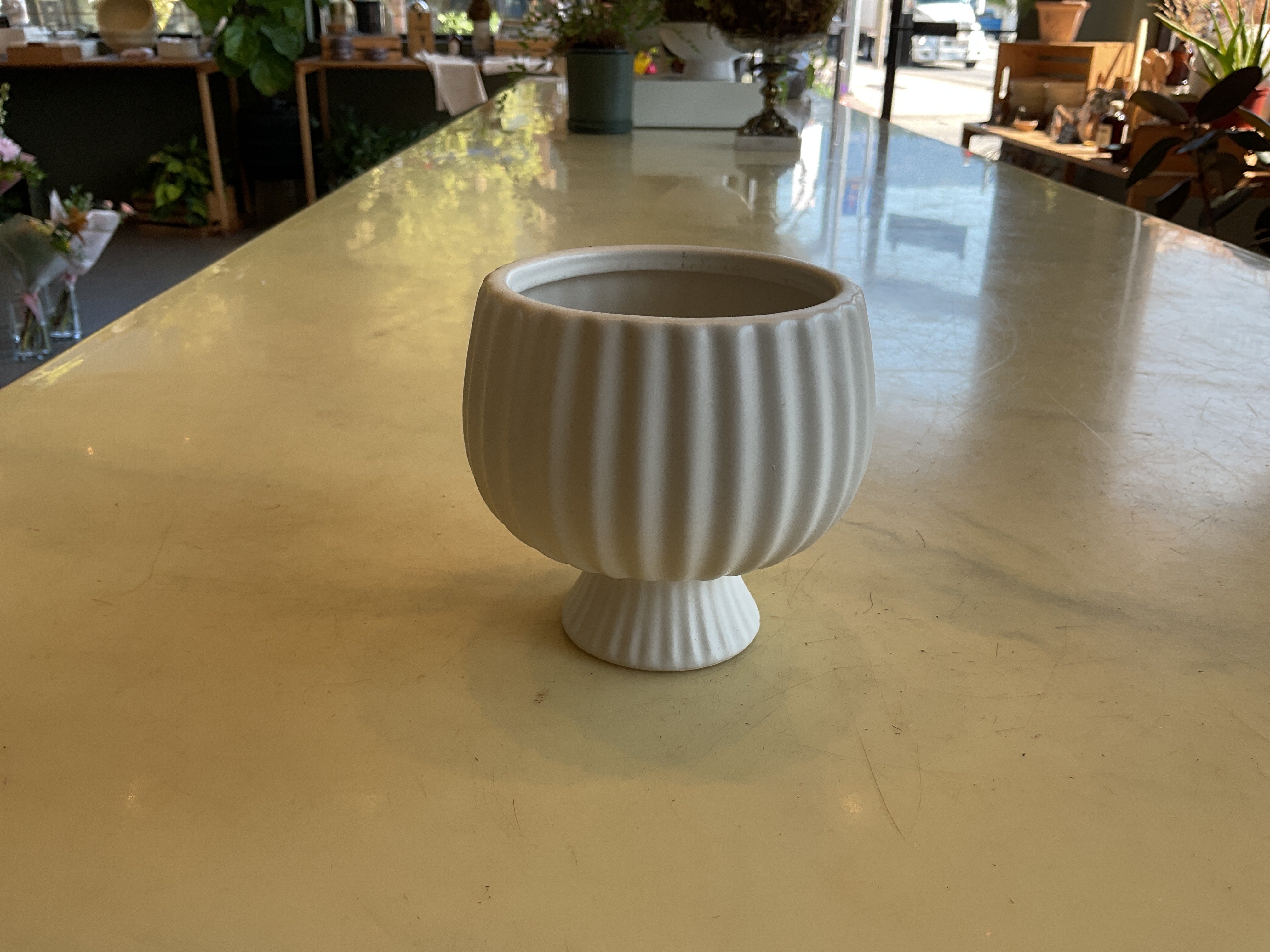Sonata Ribbed White Compote - Small Ribbed Vase